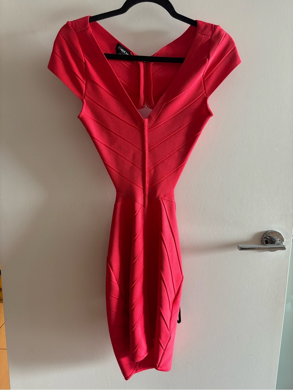 bebe Red V-Neck Bandage Midi Dress